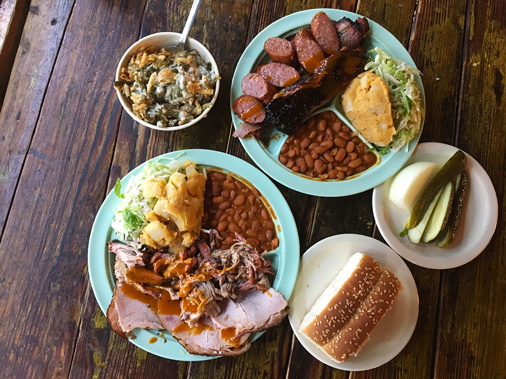 salt lick bbq overhead meat shot