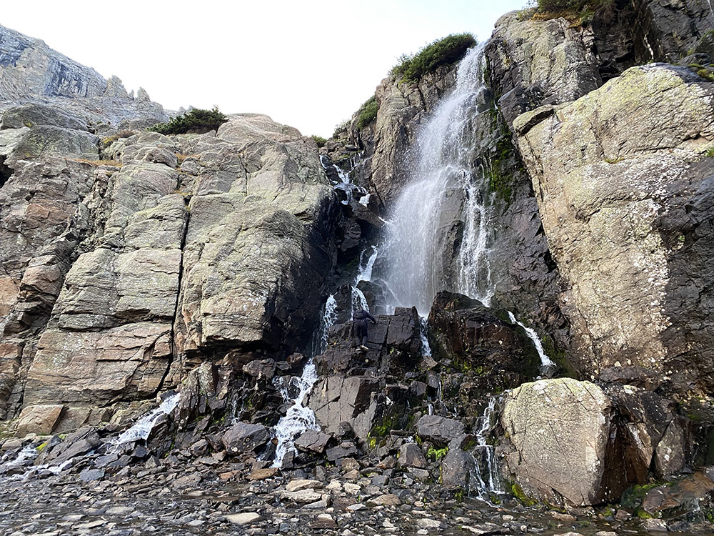 sky pond waterfall climb